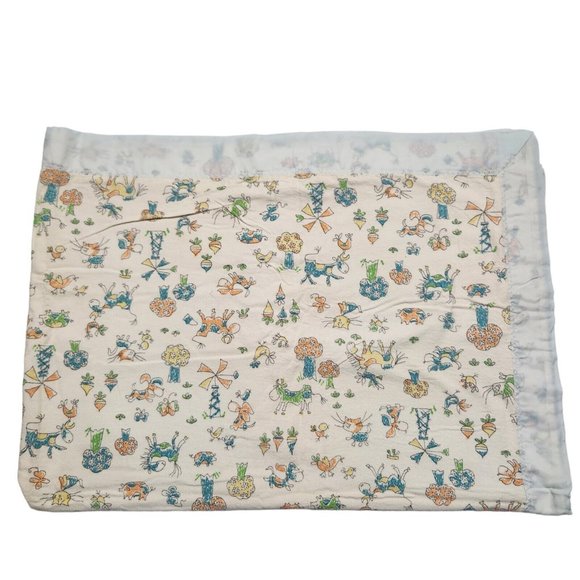 Vintage Cartoon Animal Print Satin Trim Crib Baby Blanket 31” X 44” - Picture 4 of 6